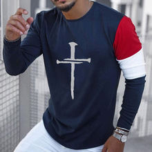 2023跨境外贸欧美风嘻哈系列数码3D印花男士街头长袖运动T恤上衣