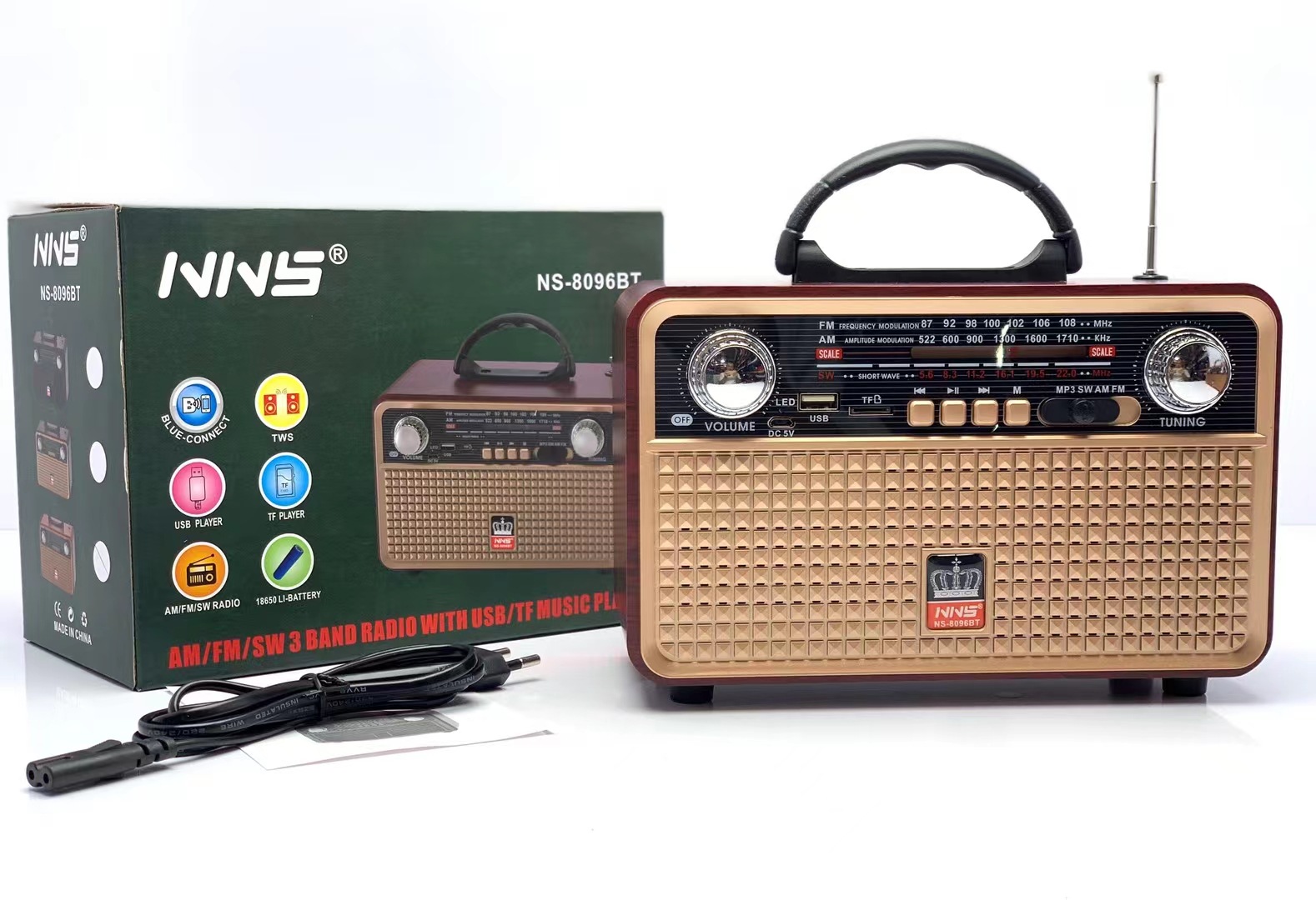 New NS-8096bt Retro Wood Wireless Bluetooth Speaker Portable Outdoor Radio Plug-in Card Bluetooth Speaker