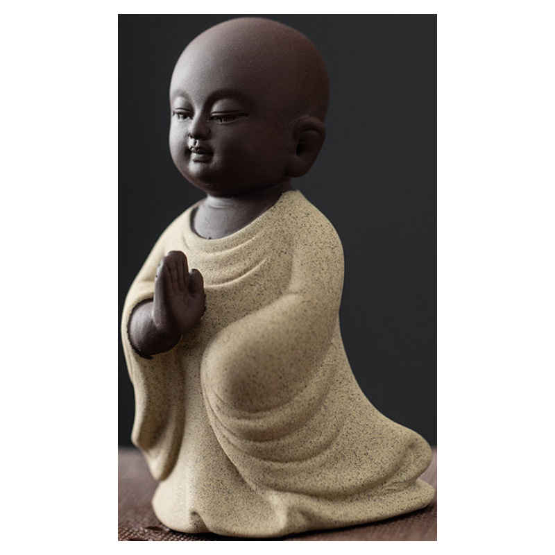 宜兴紫砂小和尚茶宠摆件禅意陶瓷可爱小沙弥茶玩饰品功夫茶具配件