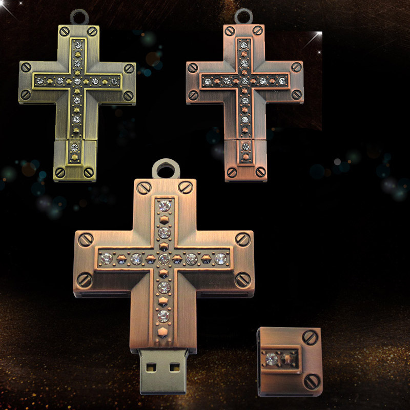 3.0&2.0珠宝木质十字架u盘竹木创意木材礼品加号优盘 挂脖子项链