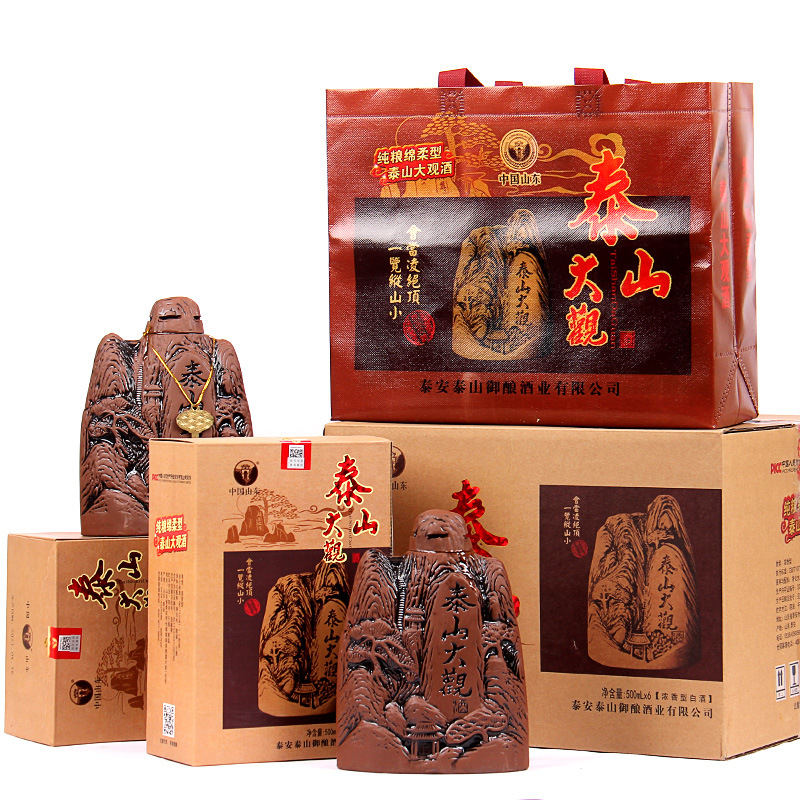山东泰山大观6瓶整箱盒装浓香型白酒批发500ml42度52度纯粮食超市