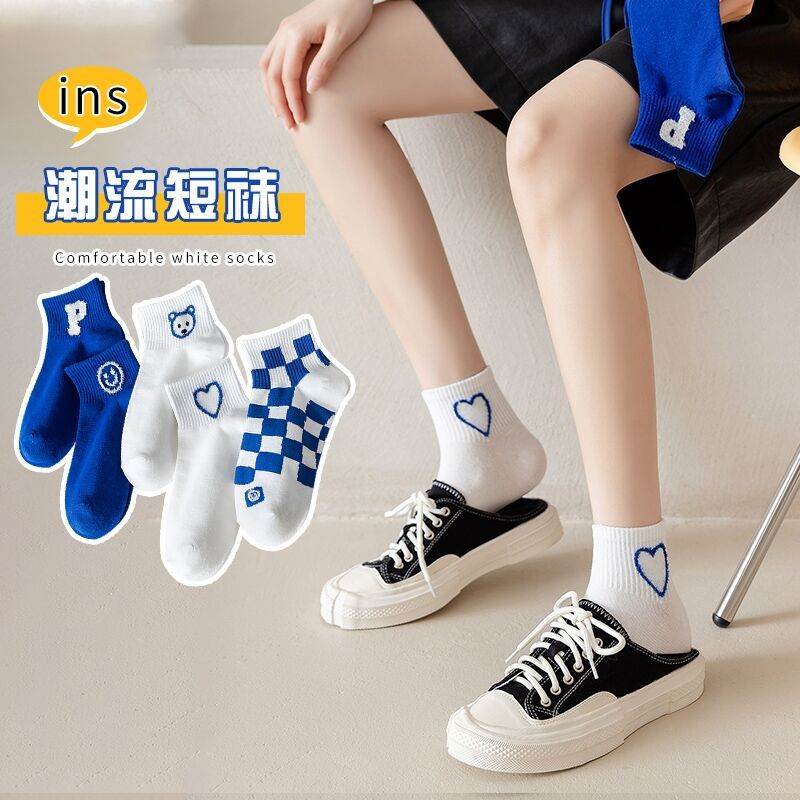 Socks Female Klein Blue Popular Spring and Autumn Thin Student Cute Japanese Style Korean Fashion Women's Socks Wholesale