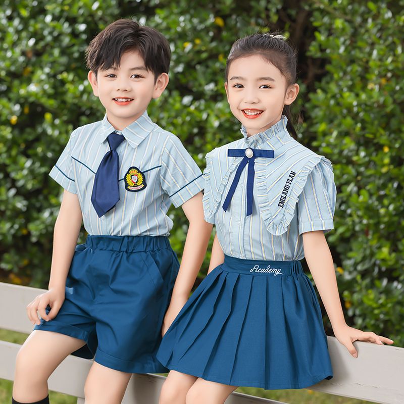 绿色伴侣六一幼儿园园服毕业照英伦风jk短袖小学生合成服两件套装