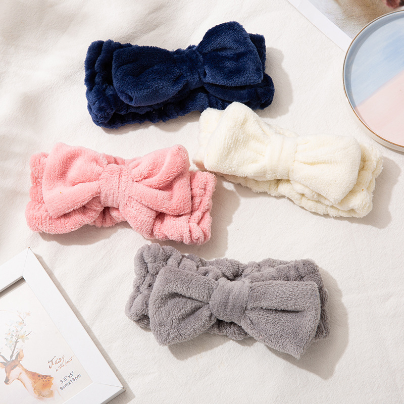 Europe and America Cross Border Korean Coral Fleece Washing Face Hair Band Makeup Headband Cute Plush Girls Gift Bow Hair Band