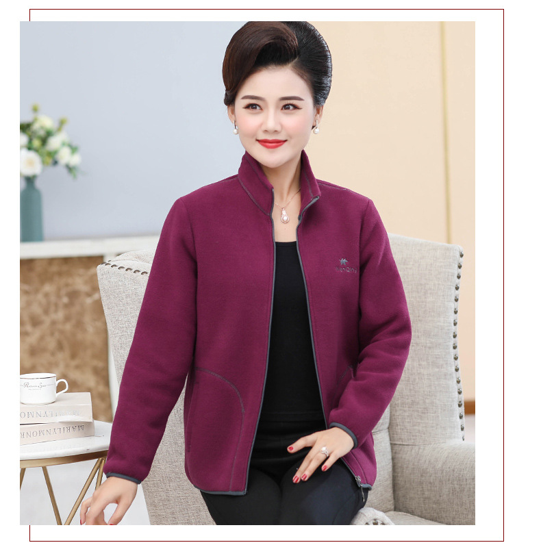 妈妈冬季摇粒绒外套女中老年女装抓绒上衣老年人秋冬大码夹克卫衣