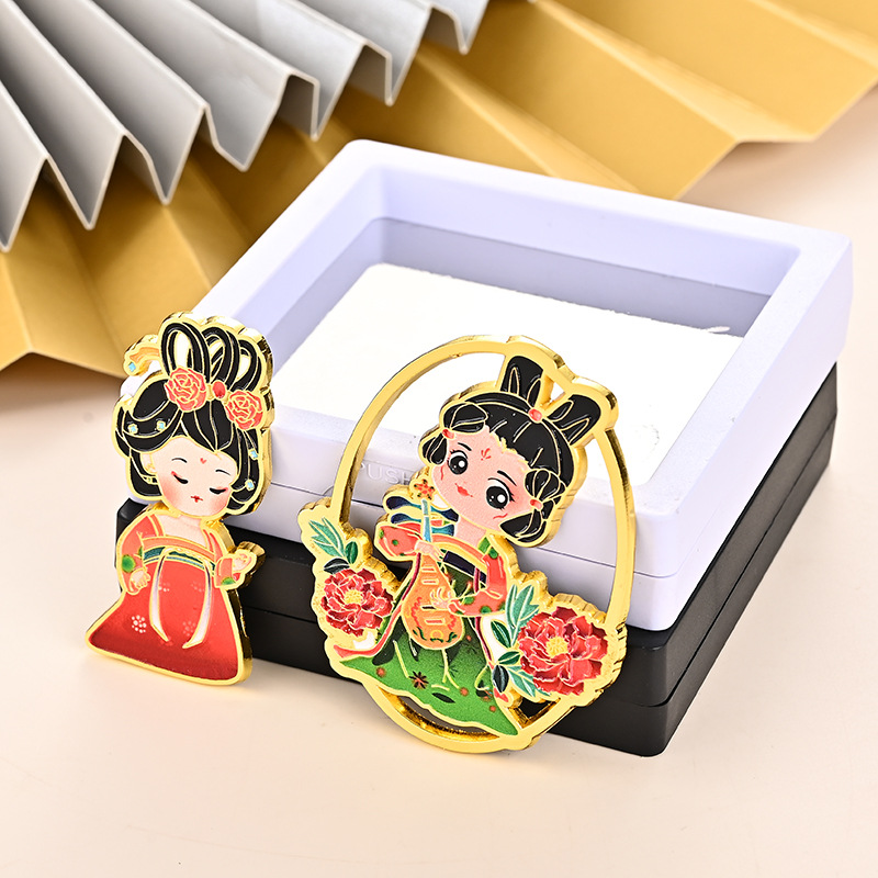 Cultural and Creative Tourism Refridgerator Magnets in Stock Wholesale National Beauty Tang Beauty Baking Paint for Metal Scenic Spot Souvenir Refridgerator Magnets