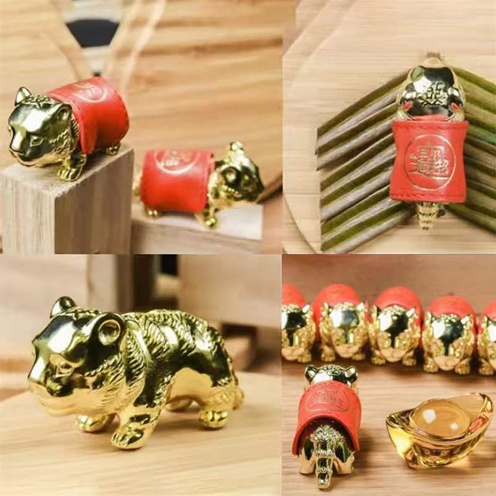 台湾大甲镇澜宫御守 招财咬钱虎 小皮套皮质老虎元宝御守皮套