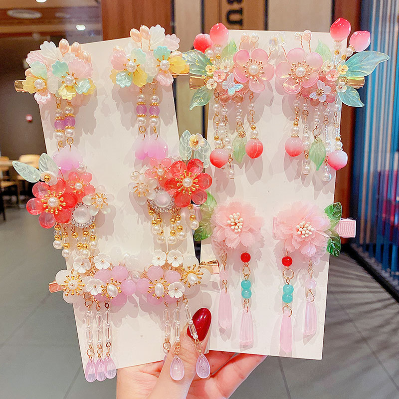 Fairy Ancient Style Barrettes Hairpin Han Chinese Clothing Accessories Hairpin Long Fringe a Pair of Hairclips Butterfly Hairpin Ancient Costume Clip Hairware Women