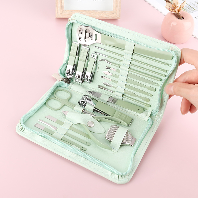 家用指甲钳指甲剪抹茶绿22件套美甲工具套装全套修脚刨指甲刀套装