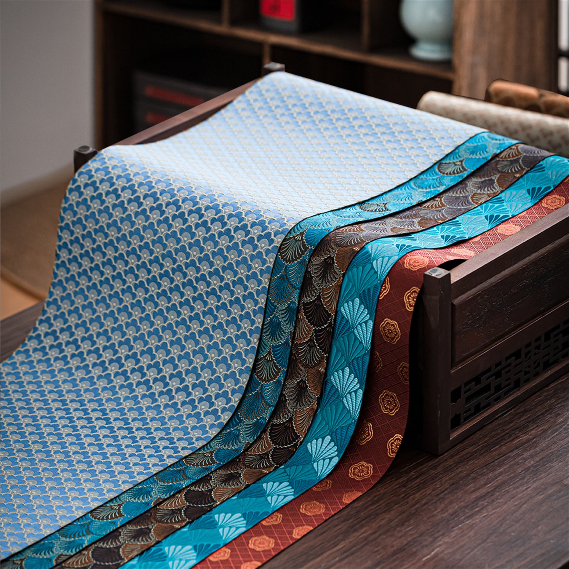 日式西阵织 双面双色茶席 织锦缎桌旗茶布禅意茶道配件节日礼盒