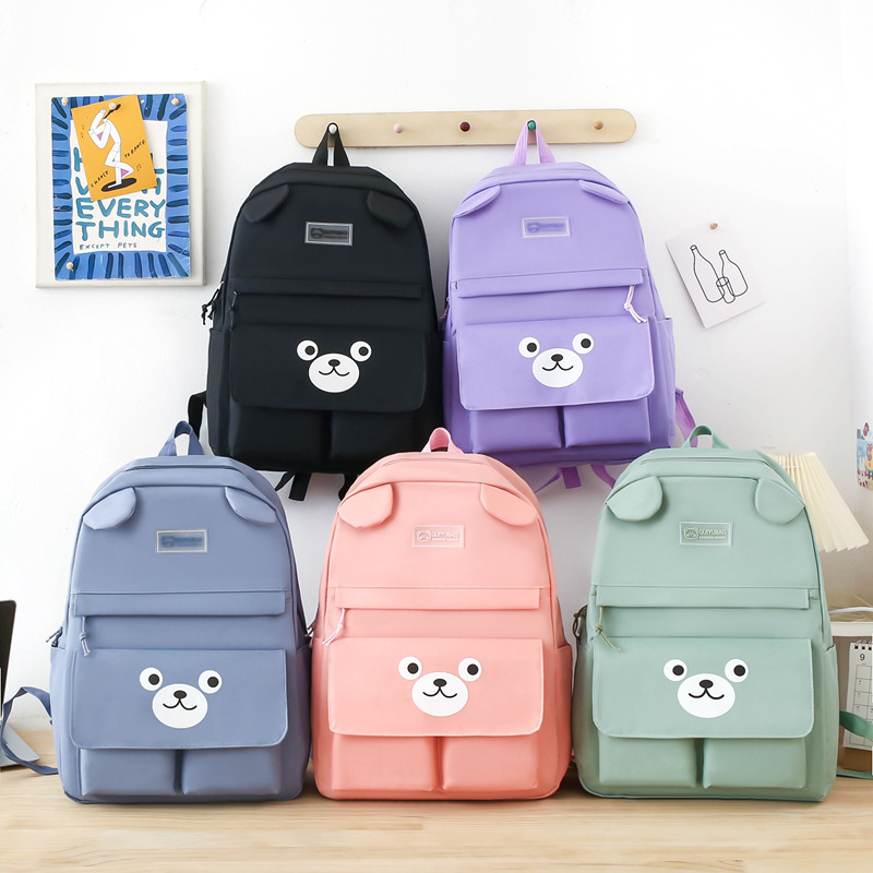 Large Capacity Bear Junior High School High School and College Student Schoolbag Preppy Style Backpack Cartoon Casual Backpack Student Schoolbag