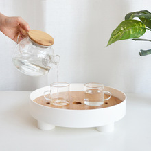 日系风简约圆形茶盆家用小型茶盘塑料茶杯托盘竹制沥水小茶台客厅