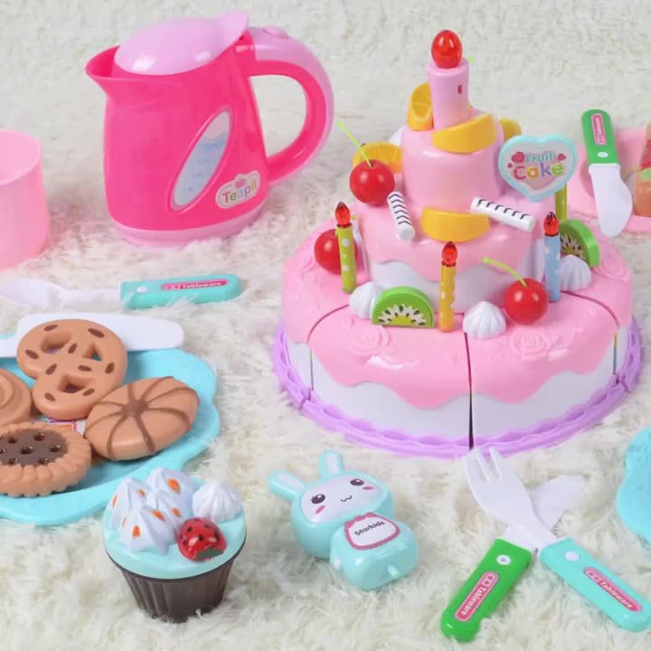 children‘s slicer simulation birthday princess cake toy light music fruit baby boy girls playing house set