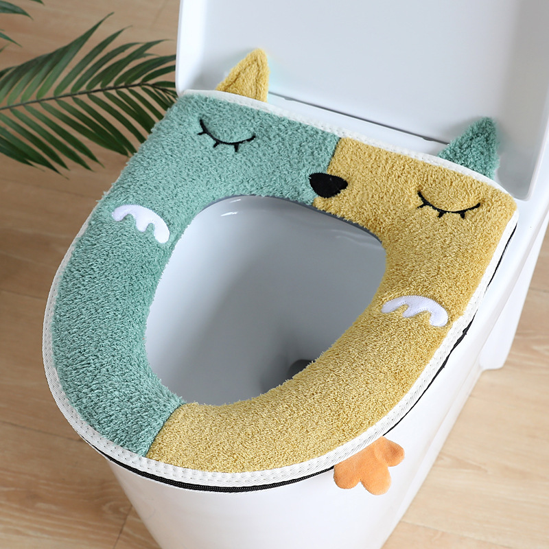 Zipper Toilet Mat Wholesale Winter Fleece-lined Thickened Household Waterproof Cartoon Washed Toilet Knitted Toilet Cushion