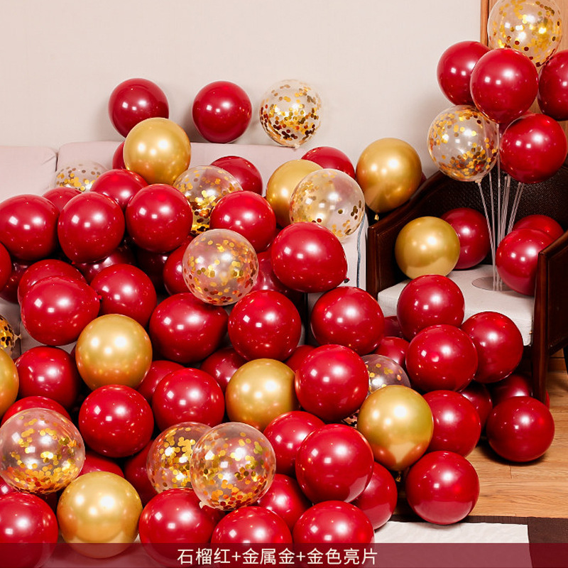 Wedding Wedding Balloon Scene Layout Double-Layer Thickened Pomegranate Red Balloon Set Party Wedding Room Decoration Wholesale