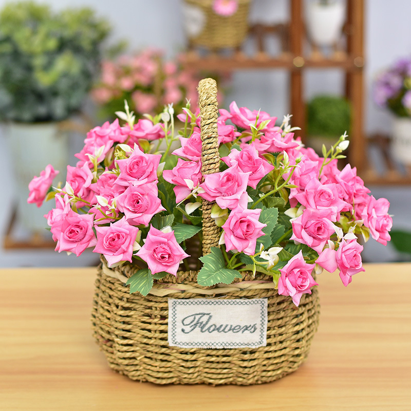 插花花篮手工草编手提编织篮田园风客厅装饰摆件篮假花花套装