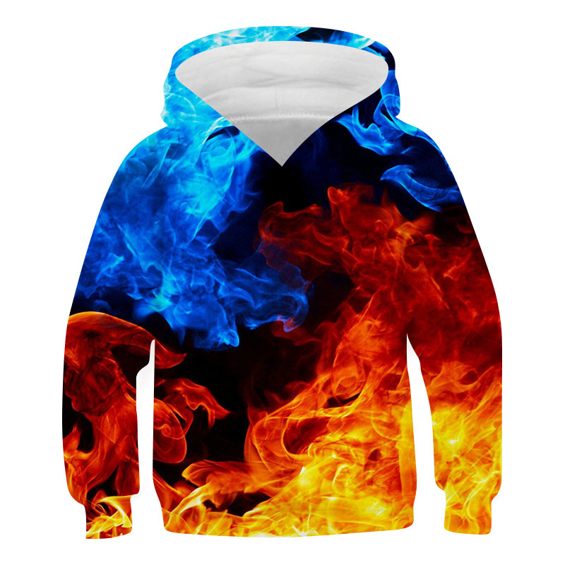 跨境秋冬蓝色火焰男装套头卫衣 thrasher街头大码男装上衣连帽衫