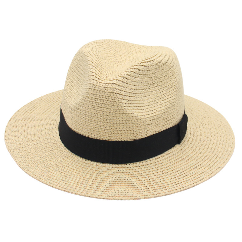 Spring and Summer Hot Sale Panama Straw Hat Square Black Ribbon Korean Style Top Hat Men and Women Fedora Hat Panamahat