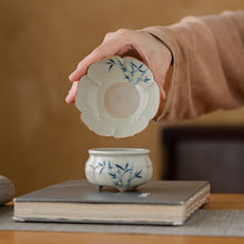 草木灰手绘竹子茶漏过滤网茶漏套装一体瓷茶滤家用功夫茶具陶瓷