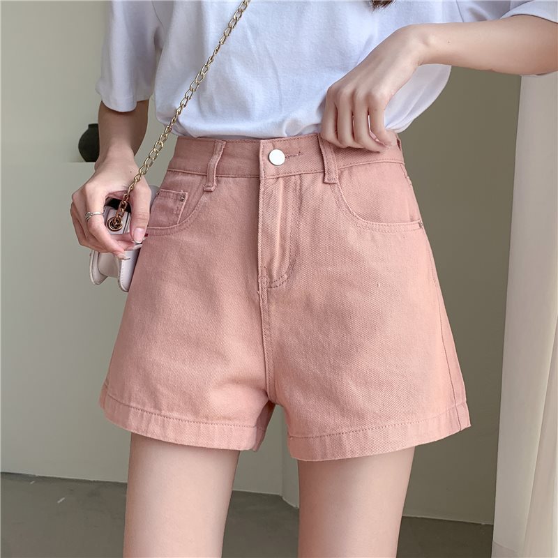牛仔短裤女春夏2024新款高腰宽松显瘦粉色a字外穿热裤阔腿潮薄款