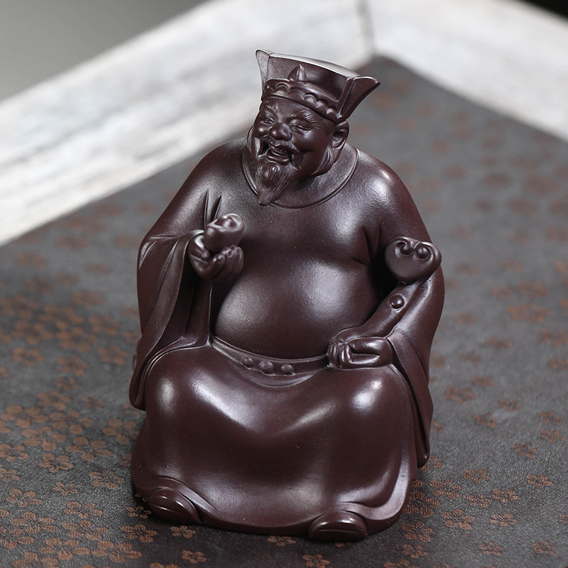 宜兴紫砂茶宠财神人物雕塑精品财源滚滚茶具招财摆件工艺可养礼品