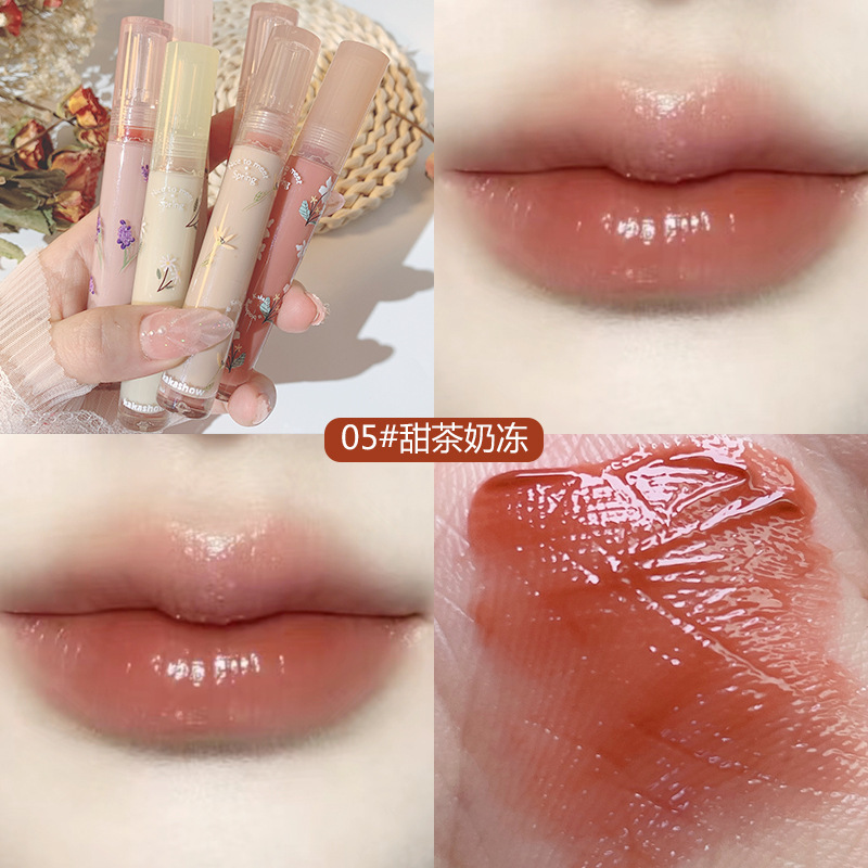 Kakashow First Kiss Mirror Water Light Lip Lacquer Full Lips Moisturizing White Lipstick Water Mist Dew Nude Color Girl