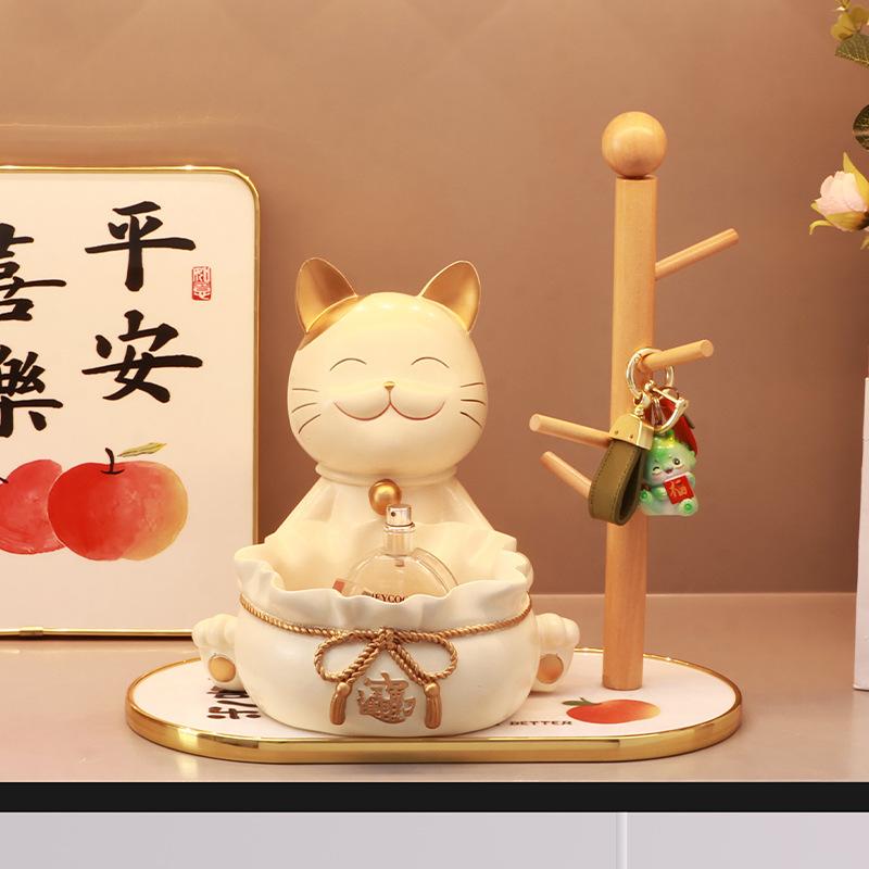 创意奶白色钱罐招财猫摆件 可爱家居开业乔迁发财招财猫开业礼品