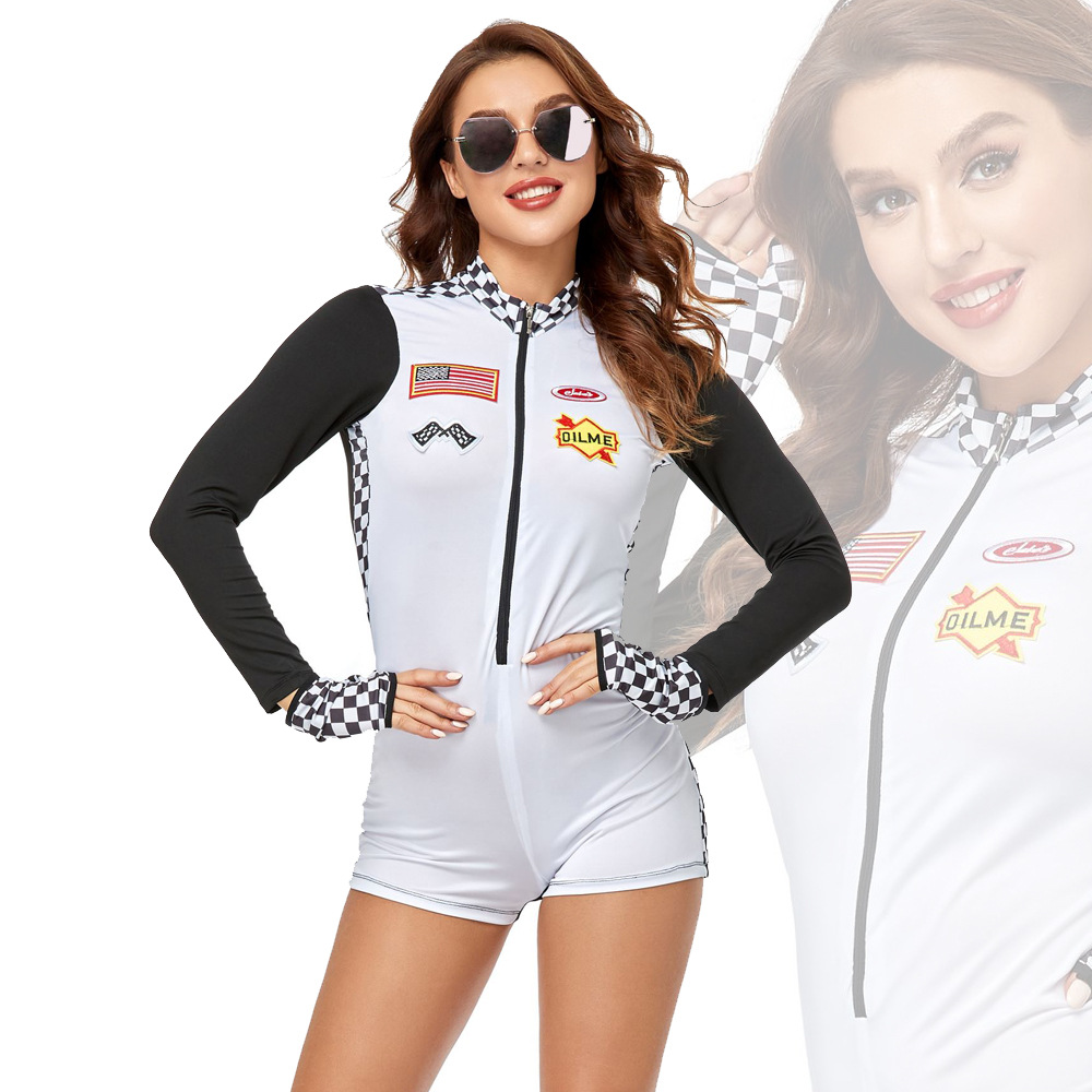 赛车女郎机车服 车模长袖啦啦队服装 夜场领舞演出服m-xl 分码