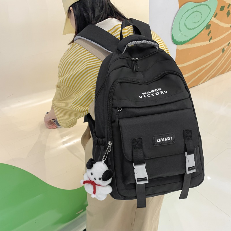 Schoolbag Female High School Student Junior High School Student Simple Contrast Color Backpack Travel Backpack