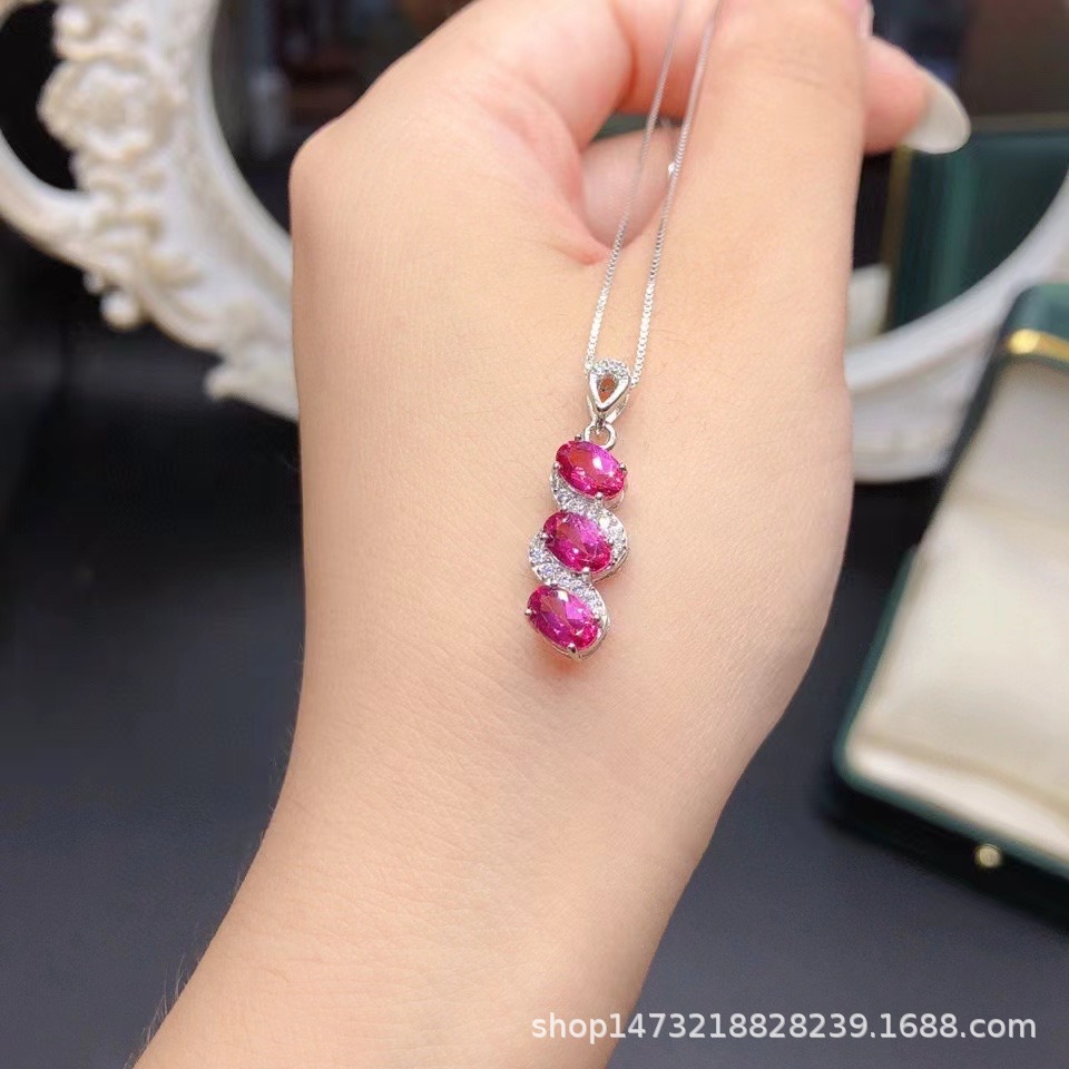 天然粉托帕石项坠跨境专供s925纯银吊坠项链上班族百搭款-阿里巴巴