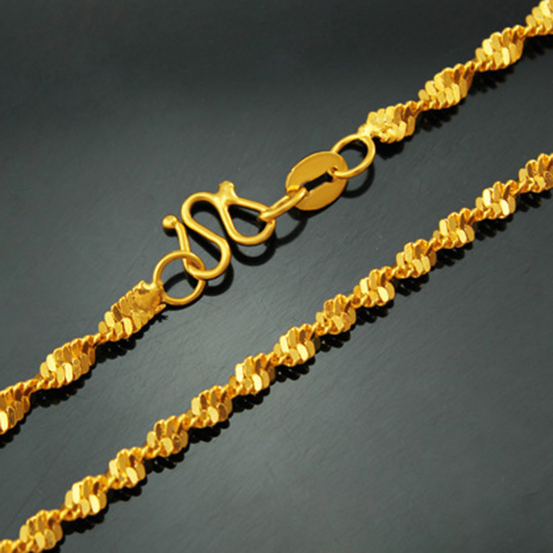 热卖2m双层螺旋水波链 镀黄金扭转扭纹双重水波链项链锁骨链百搭