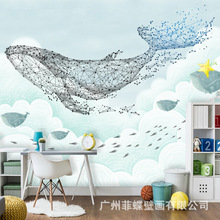 儿童房卡通卧室床头背景墙壁纸简约3d影视墙布无缝墙纸沙发壁画