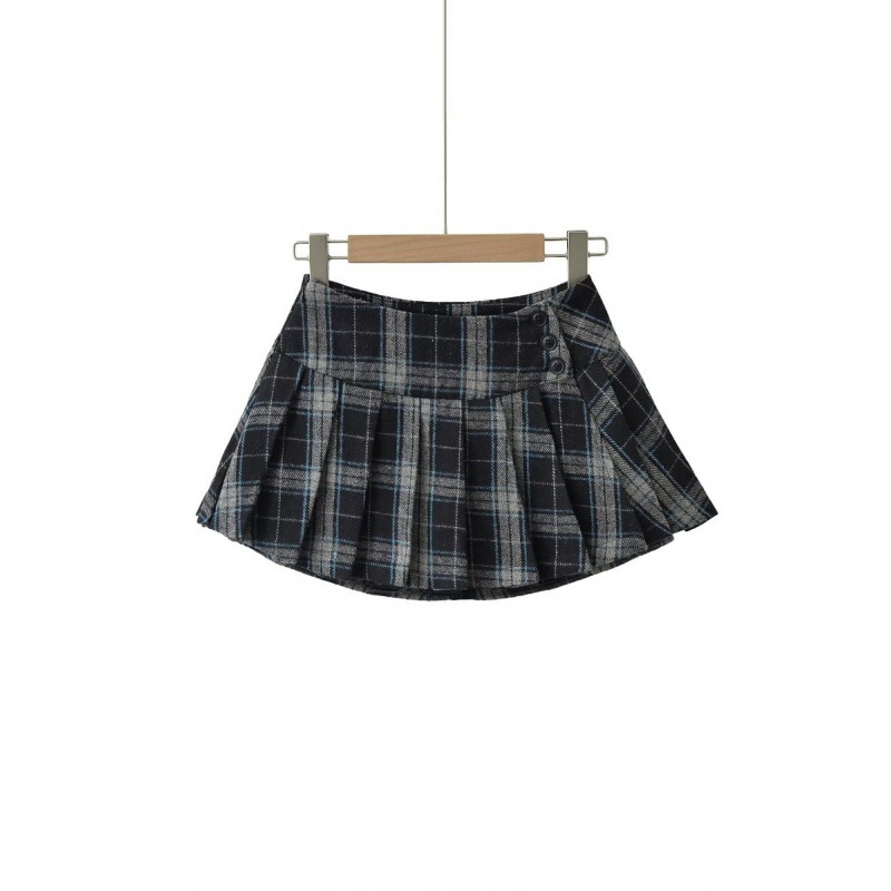 夏季新款欧美复古学院风三粒扣有底百褶裙半身裙短裙-阿里巴巴