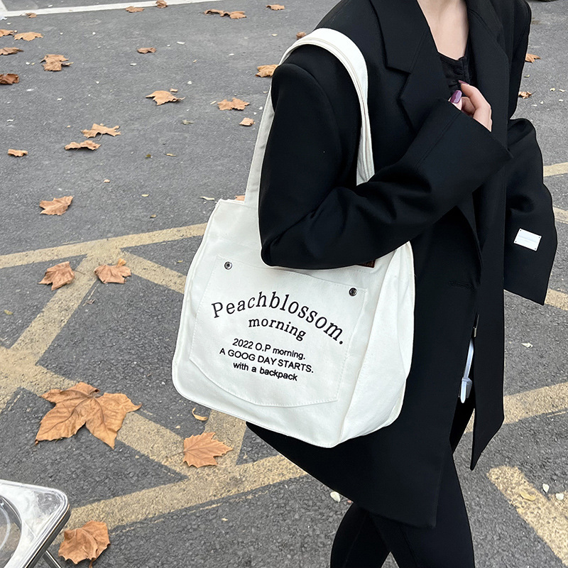 Large Capacity Trendy Tote Bag Female 2023 Korean Style Niche Letter Canvas Bag Class Travel Handbag Shoulder Bag