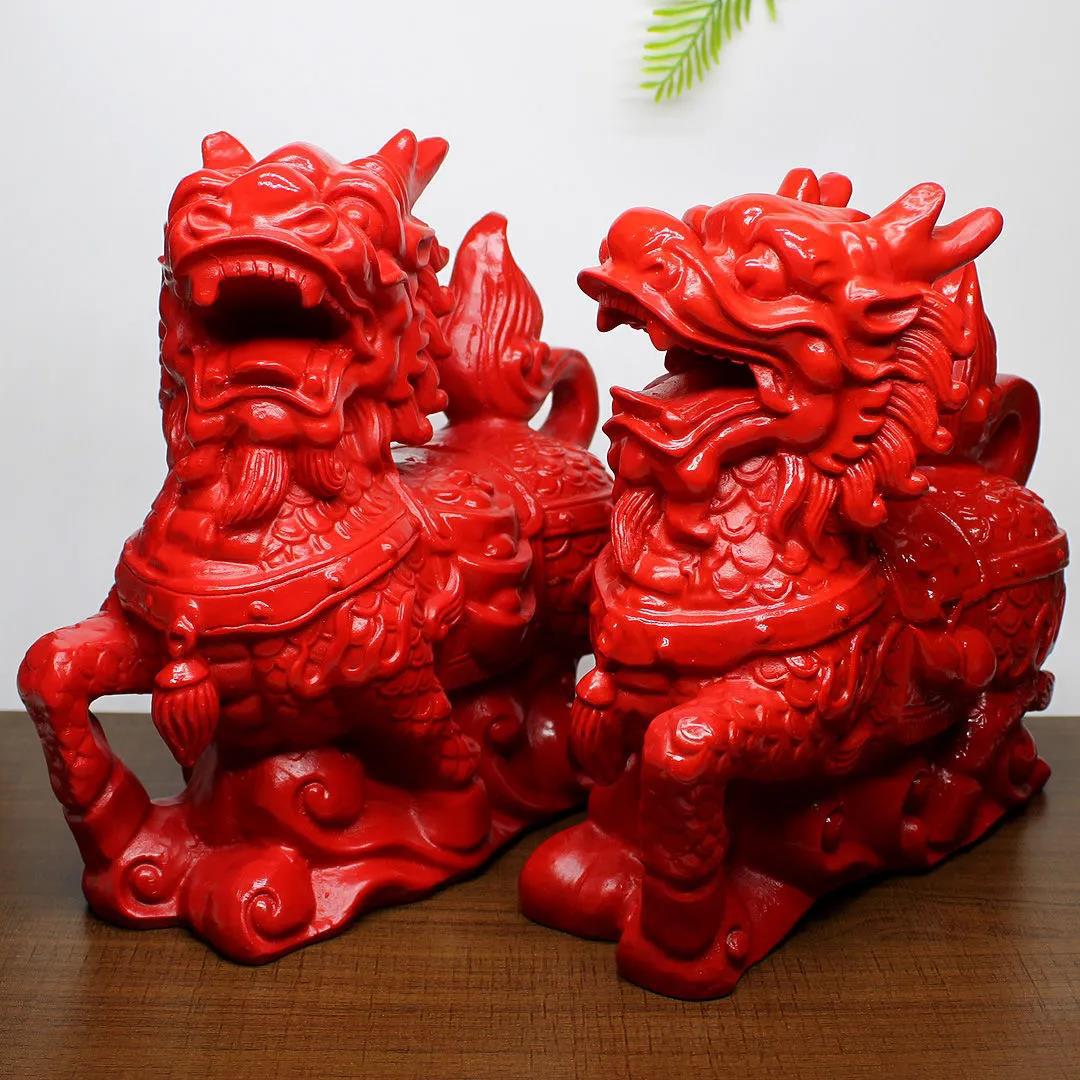 批发红色朱砂家居客厅玄关摆件聚宝盆财福麒麟送子桌面装饰工艺品