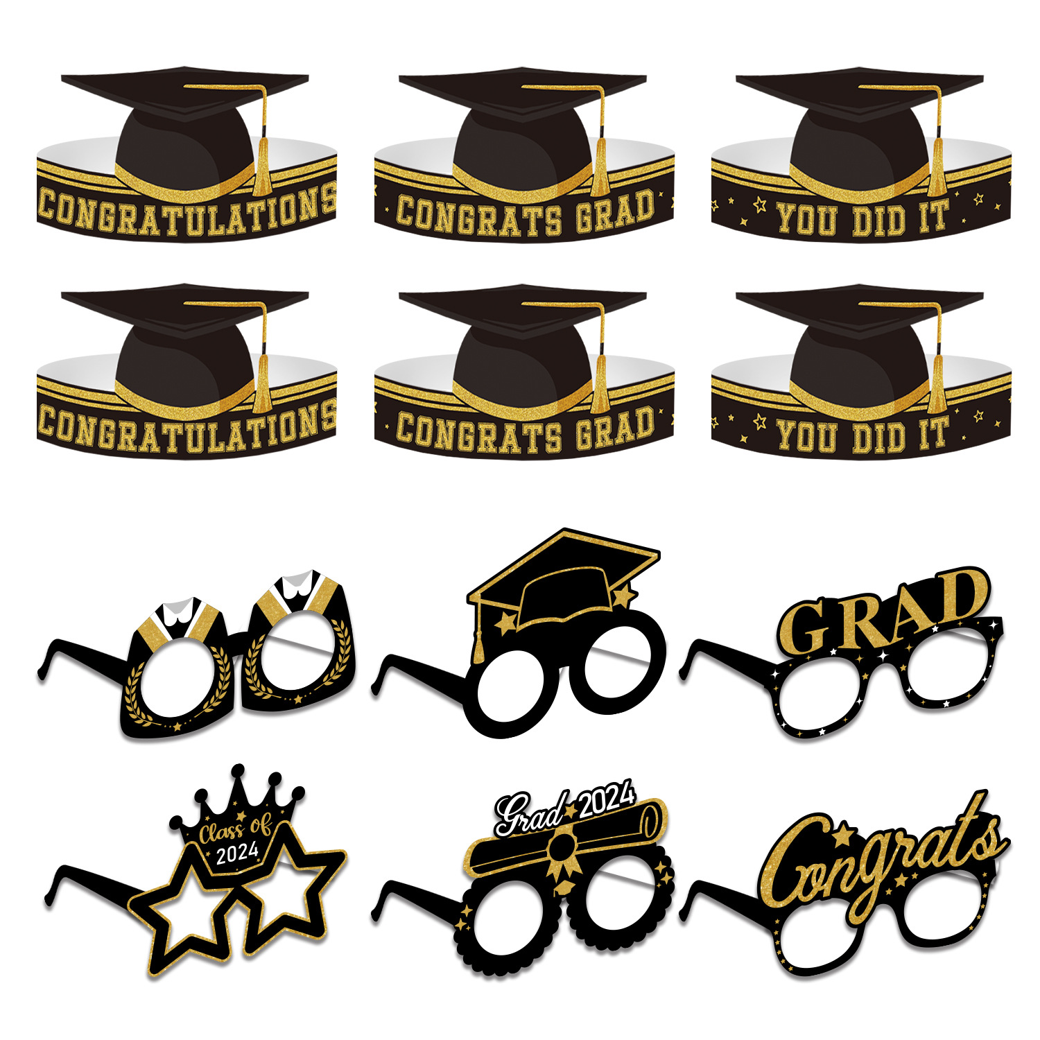 毕业季派对纸质眼镜拍照道具纸帽子发饰发带派对博士帽学士帽