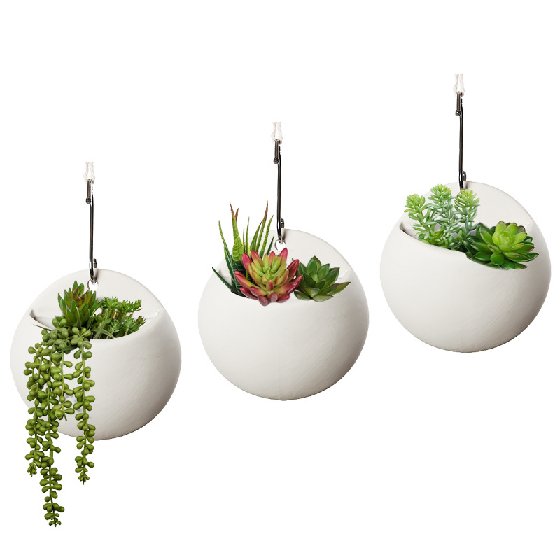 半圆简约陶瓷壁挂式花盆假植物多肉室内卧室客厅样品房墙面装饰品