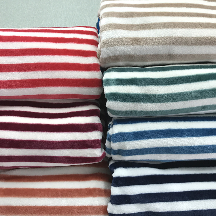 印染织造厂家 经典条纹活性印花法兰绒毯家纺法莱绒家居服装面料