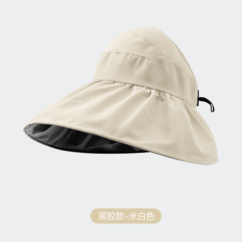 Summer Spring and Autumn Black Glue Empty Top Sun Hat Female Sun Cover Face Sun Hat Foldable Fisherman Hat Uv Thin