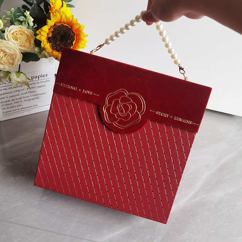 批发山茶花系列双色手提中式伴娘伴手礼礼盒婚礼空盒回礼礼糖盒