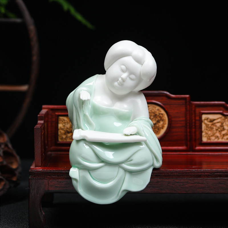 Celadon Tang Dynasty Chubby Girl Character Lady Ceramic Crafts Chinese Soft Wine Cabinet Entrance Domestic Ornaments