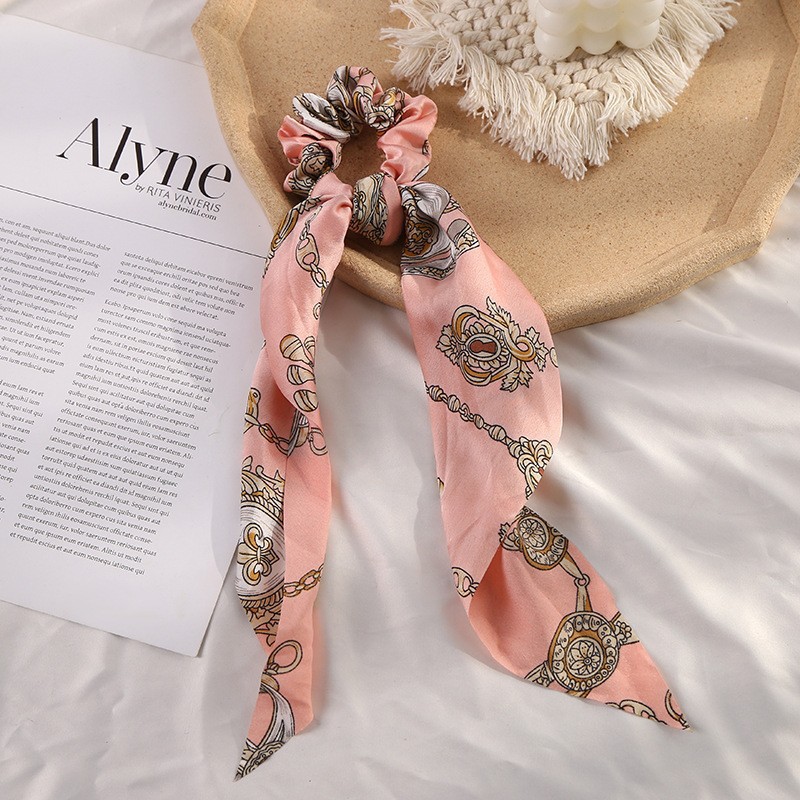 French Vintage Style Hair Band Hair Ring Headdress Bow Large Intestine Ring Hanfu Silk Satin Long Streamer Fairy Ponytail