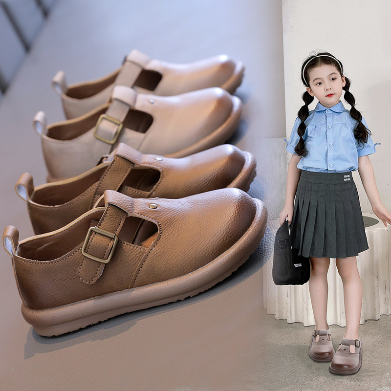 girls‘ leather shoes children‘s shoes 2024 spring and autumn new children‘s soft bottom birkenstock baby girl performance leather shoes all-match loafers