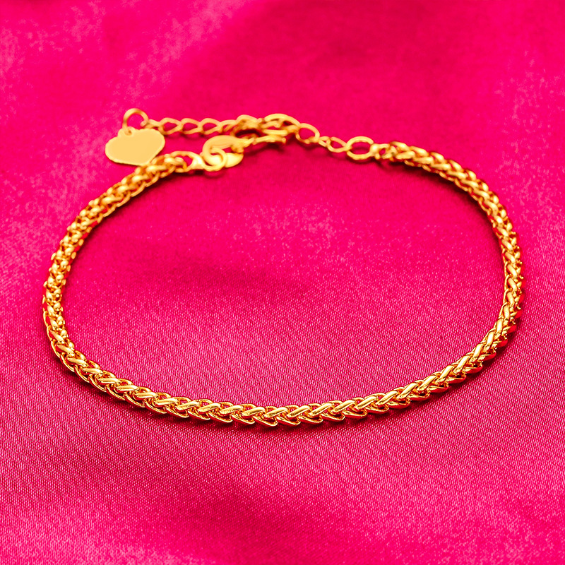 24K Copper-Plated Gold Reverse Mold Bracelet Women's Simple Chopin Twist Flat Bracelet Alluvial Gold Live Wholesale Jewelry