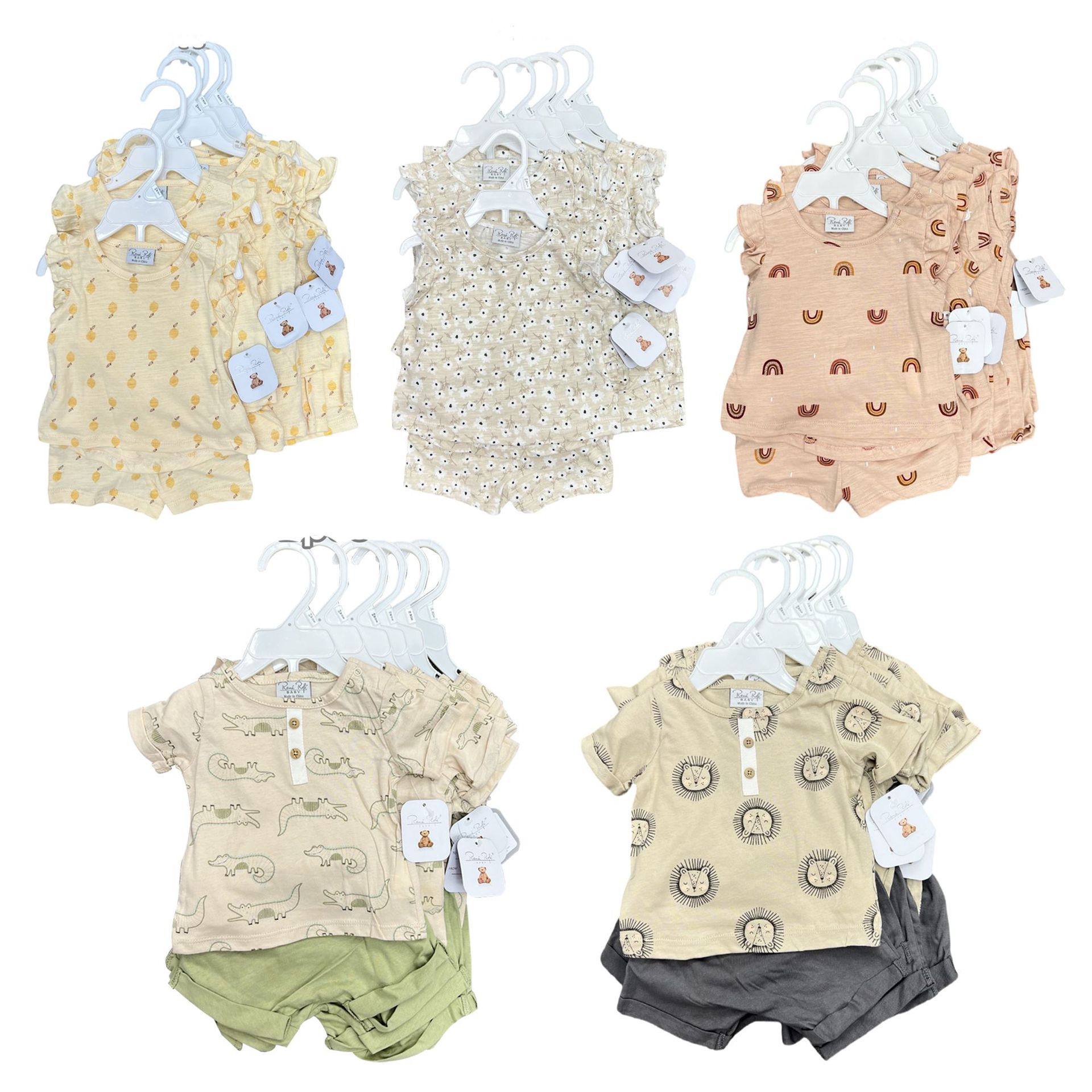 外贸跨境新生婴儿宝宝2024夏季短袖短裤印花套装儿童服装童装批发