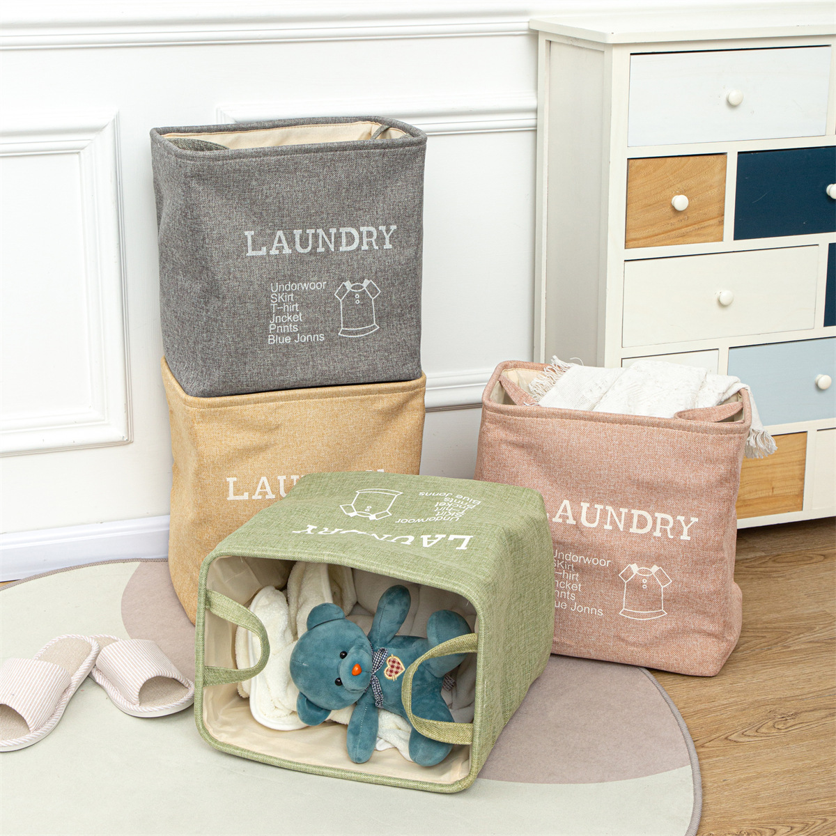 加厚印花可手提脏衣篓批发居家整理布艺折叠收纳袋防尘防潮收纳袋