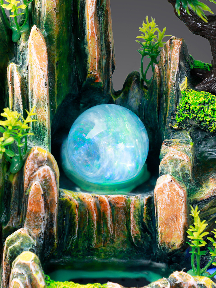 招财玻璃鱼缸造景客厅迷你小型自循环流水瀑布桌面创意家用7002