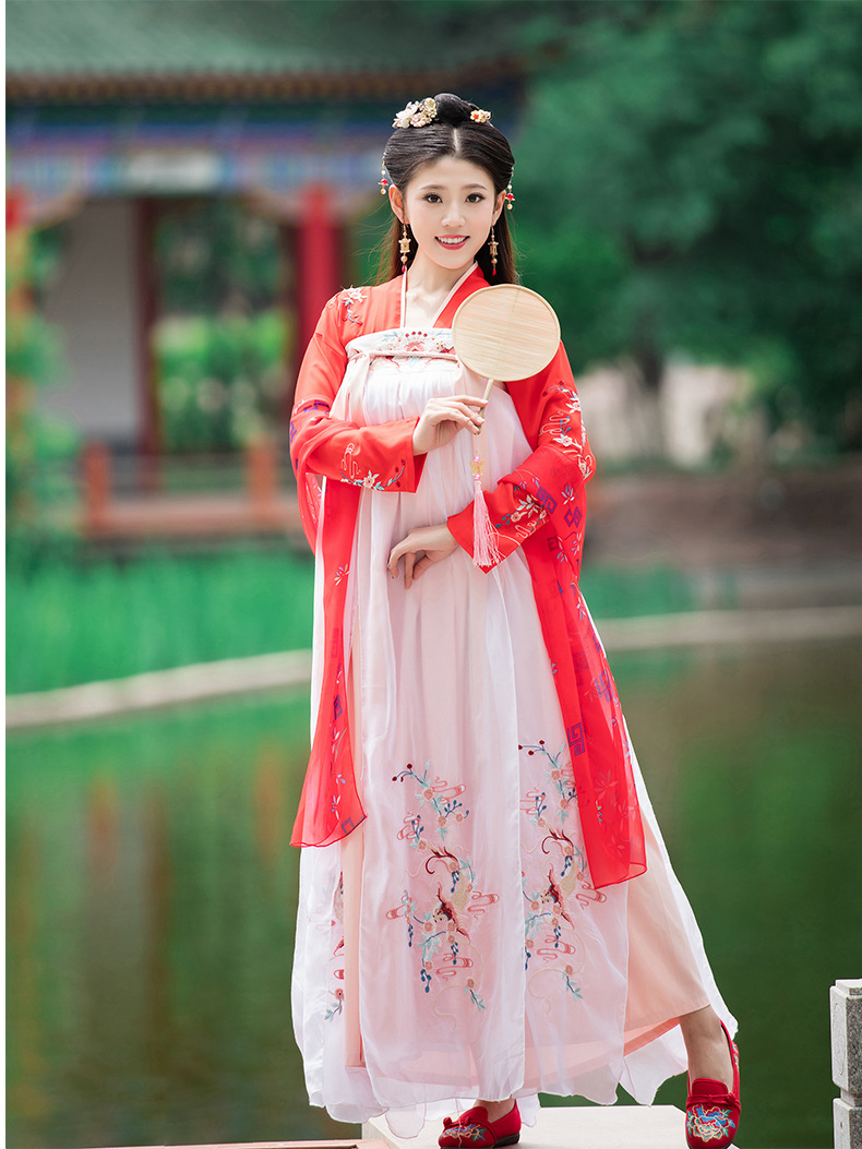 成人汉服女夏季锦鲤汉服中国风古装薄款齐胸襦裙超仙飘逸风表演服