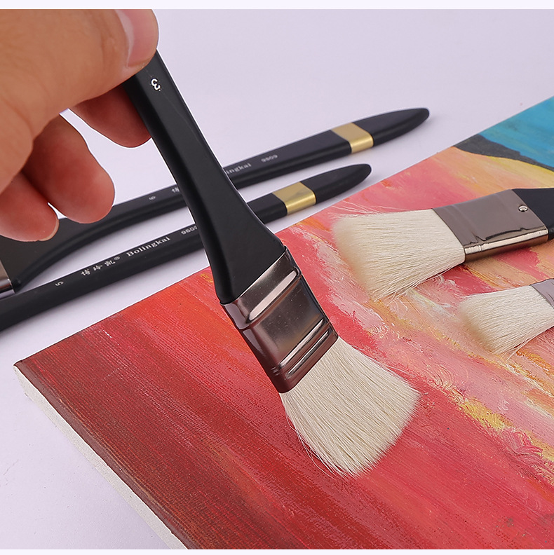 羊毫平头油画排板刷 黑柄水粉丙烯板刷画刷底纹刷分销批发