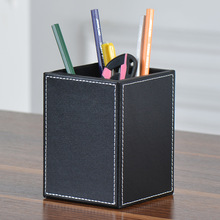 创意笔筒 皮质时尚黑色商务用品 韩国文具 办公桌摆件包邮